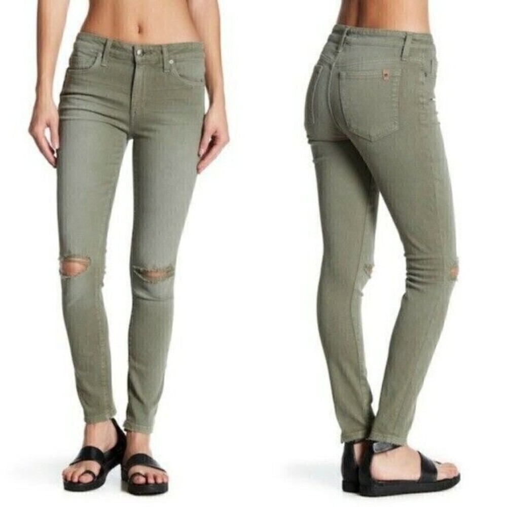 Joe’s Jeans Military Green Distressed Raw Hem Skinny Ankle Jeans Size 26